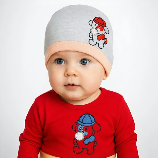 Adhigams New Born Bubbly Bear Stylish Cotton Caps/Topi/Hats | Cotton Baby Cap for Baby boy and Girl (Pack of 2) (0 to 6, 6 to 12 Months) - 6-12 Months
