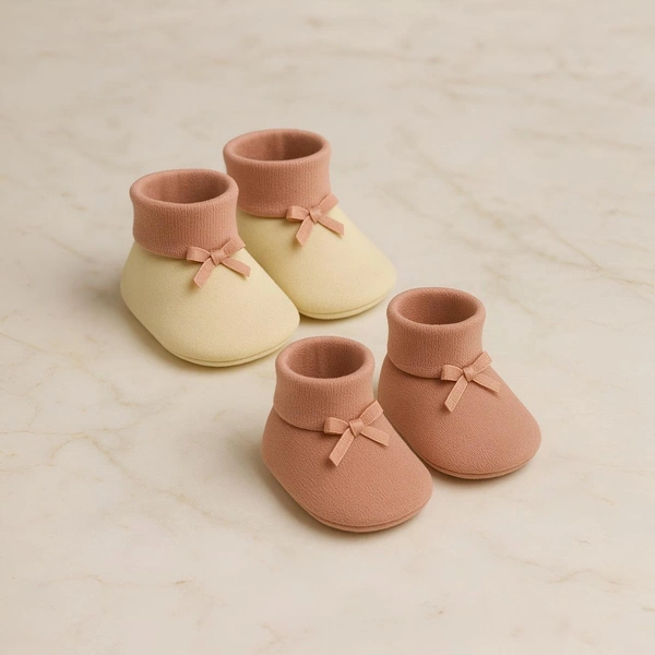 Adhigams Happy & Cutie New Born Baby Stylish Cotton Booties for Baby boy and Girl | For 0 to 12 Months (Pack of 2) - 6-12 M