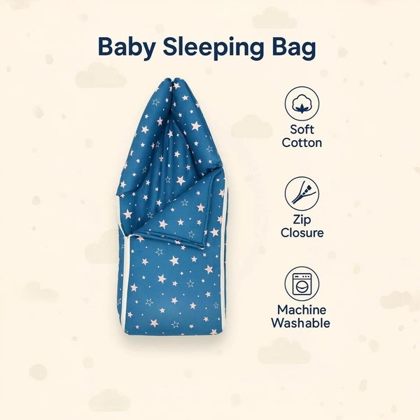 Adhigams New Born Star Night Stylish Riyon Sleeping Bag/Carry Nest/Portable Bassinet | Baby Sleeping Bag for Baby boy and Girl (Pack of 1) (0 to 6 Months) (Blue)