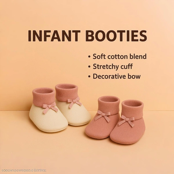 Adhigams Happy & Cutie New Born Baby Stylish Cotton Booties for Baby boy and Girl | For 0 to 12 Months (Pack of 2) - 6-12 M