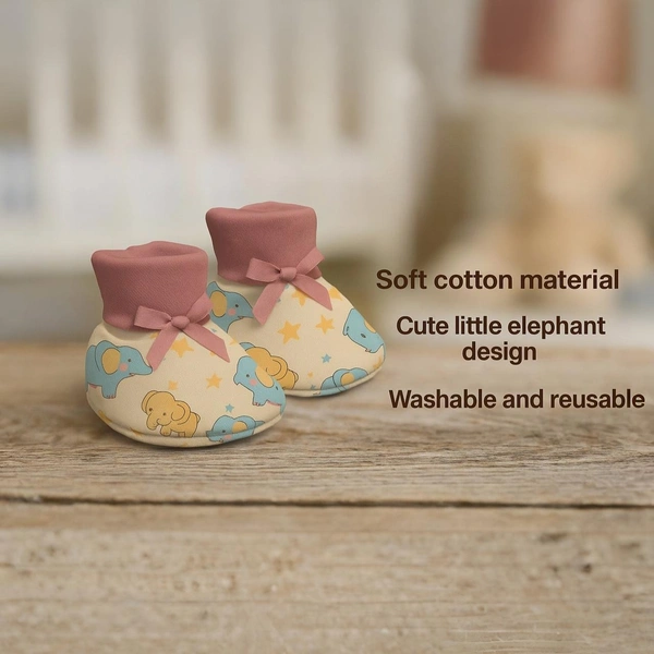 Adhigams Baby Elephant New Born Baby Stylish Cotton Booties for Baby boy and Girl | For 0 to 12 Months (Pack of 2) - 0-6 M