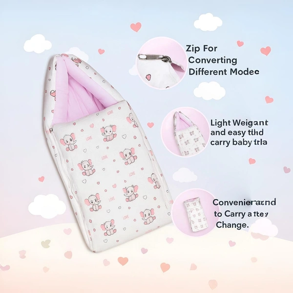 Adhigams New Born Grey Baby Elephant Stylish Muslin Sleeping Bag/Carry Nest/Portable Bassinet | Baby Sleeping Bag for Baby boy and Girl (Pack of 1) (0 to 6 Months) (White)