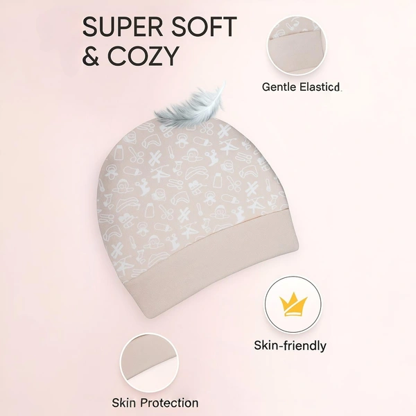 Adhigams New Born Tiny Treats Stylish Cotton Caps/Topi/Hats | Cotton Baby Cap for Baby boy and Girl (Pack of 2) (0 to 6, 6 to 12 Months) - 0-6 Months