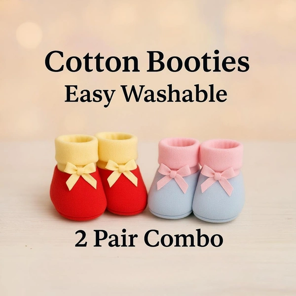 Adhigams Bubbly Bear New Born Baby Stylish Cotton Booties for Baby boy and Girl | For 0 to 12 Months (Pack of 2) - 6-12 M