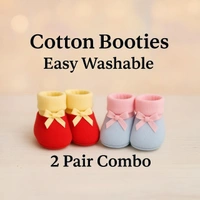 Adhigams Bubbly Bear New Born Baby Stylish Cotton Booties for Baby boy and Girl | For 0 to 12 Months (Pack of 2) - 0-6 M