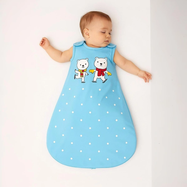 Adhigams Jolly Bear Baby Swaddles for Newborns | Carry Nest & Wearable Blanket | Cotton Baby Bedding for New Born & Infant | Unisex Baby Sleeping Bag | For 0 to 12 Months (Pack of 1) (SKY BLUE) - 0-12 M