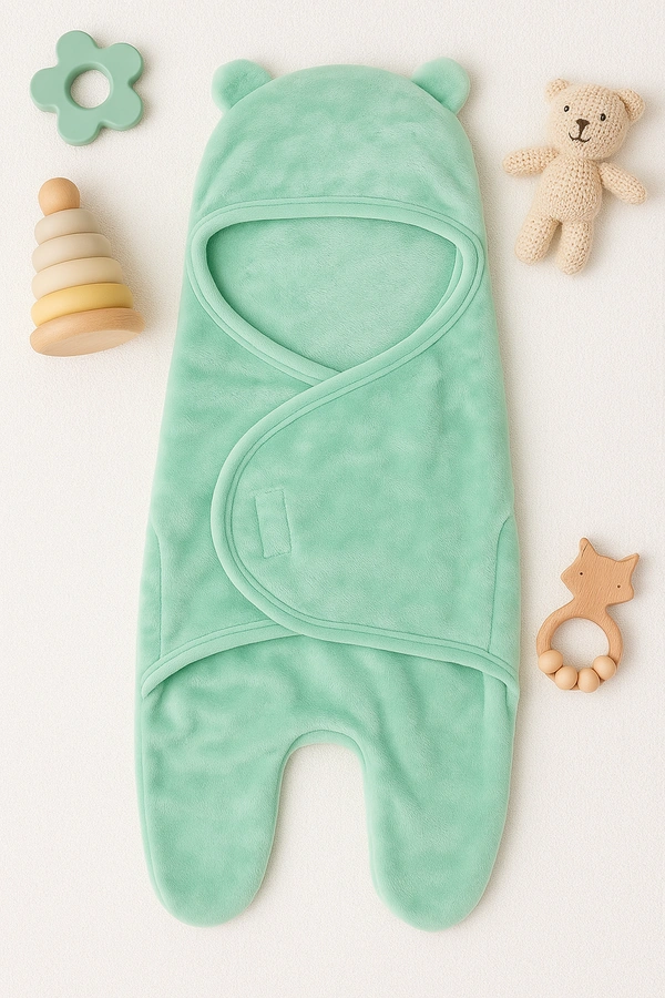 Adhigams New Born Baby Stylish BathRobe/Bath Towel/Baby Wrapper | Unisex Bath Wrap for Baby boy and Girl (6-12 Months) (Green) - 6-12 Months