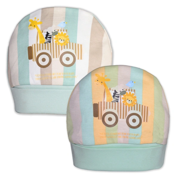 Adhigams New Born Jungle on Wheels Stylish Cotton Caps/Topi/Hats | Cotton Baby Cap for Baby boy and Girl (Pack of 2) (0 to 6, 6 to 12 Months) - 0-6 Months
