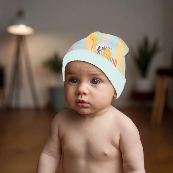 Adhigams New Born Jungle on Wheels Stylish Cotton Caps/Topi/Hats | Cotton Baby Cap for Baby boy and Girl (Pack of 2) (0 to 6, 6 to 12 Months) - 0-6 Months