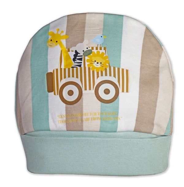 Adhigams New Born Jungle on Wheels Stylish Cotton Caps/Topi/Hats | Cotton Baby Cap for Baby boy and Girl (Pack of 2) (0 to 6, 6 to 12 Months) - 0-6 Months