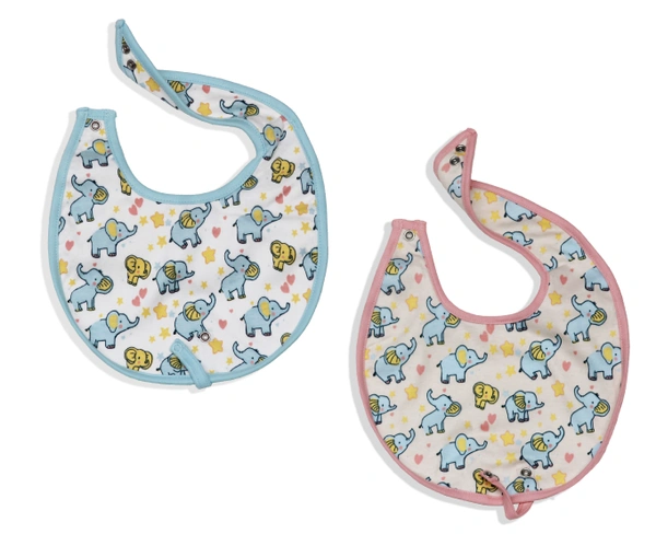 Adhigams Baby Elephant Cotton Baby Neck Cloth Feeding Drool Bibs with Adjustable Snap Button Closure, Super Absorbent & Reusable, Soft, Comfortable & Lightweight Bandana, Bibs (pack of 2)
