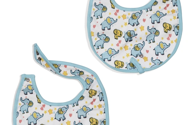 Adhigams Baby Elephant Cotton Baby Neck Cloth Feeding Drool Bibs with Adjustable Snap Button Closure, Super Absorbent & Reusable, Soft, Comfortable & Lightweight Bandana, Bibs (pack of 2)