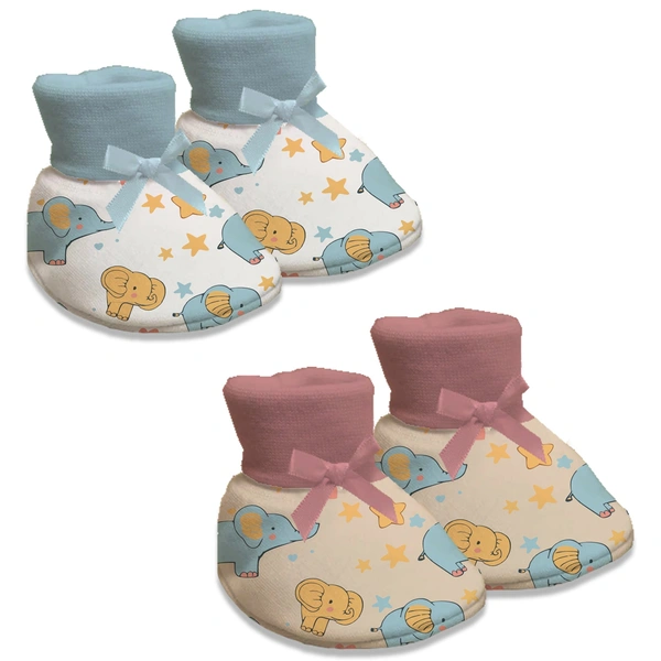 Adhigams Baby Elephant New Born Baby Stylish Cotton Booties for Baby boy and Girl | For 0 to 12 Months (Pack of 2) - 0-6 M