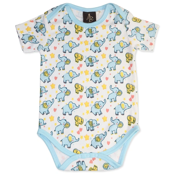 Adhigams Baby Elephant New Born Baby Unisex Rompers/Jumpsuit/Sleepsuit/Night Suits for Baby Boys & Girls, Infants, 100% Pure Cotton Suit (0-3/3-6/6-9/9-12/12-18 Months) (Pack of 1) (White) - 6-9 M