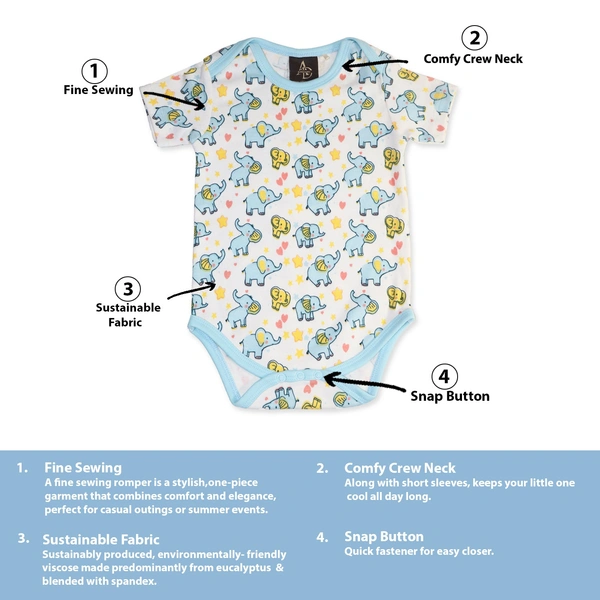 Adhigams Baby Elephant New Born Baby Unisex Rompers/Jumpsuit/Sleepsuit/Night Suits for Baby Boys & Girls, Infants, 100% Pure Cotton Suit (0-3/3-6/6-9/9-12/12-18 Months) (Pack of 1) (White) - 6-9 M