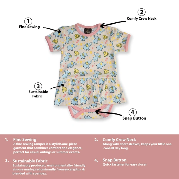 Adhigams Baby Elephant New Born Baby Unisex Rompers/Jumpsuit/Sleepsuit/Night Suits for Baby Boys & Girls, Infants, 100% Pure Cotton Suit (0-3/3-6/6-9/9-12/12-18 Months) (Pack of 1) (Pink) - 12-18 Months