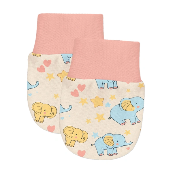 Adhigams Baby Elephant Newborn Cotton Hand Gloves/Muthi/Hosiery Mittens Set with Gentle Elastic Thread Wristbands | Unisex Mittens for 0-12 Months (Pack of 2 Pairs) - 6-12 M
