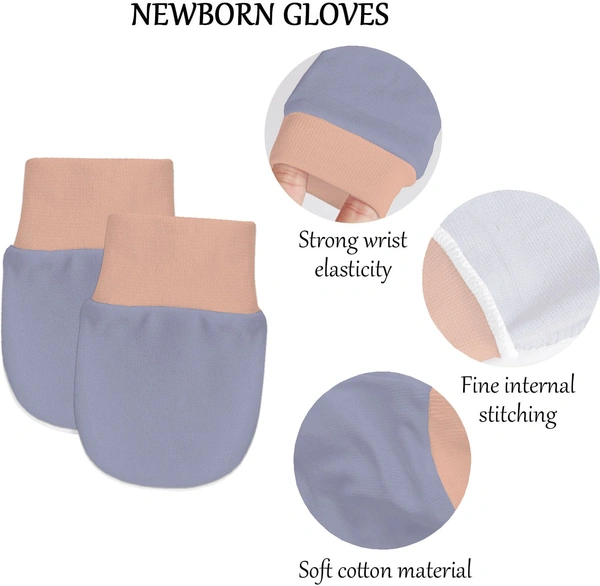 Adhigams Bubbly Bear Newborn Cotton Hand Gloves/Muthi/Hosiery Mittens Set with Gentle Elastic Thread Wristbands | Unisex Mittens for 0-12 Months (Pack of 2 Pairs) - 6-12 M