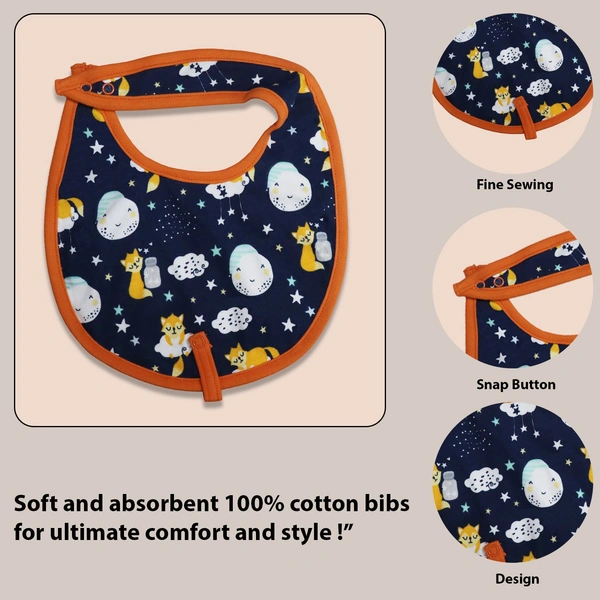 Adhigams Cosmic Night Cotton Baby Neck Cloth Feeding Drool Bibs with Adjustable Snap Button Closure, Super Absorbent & Reusable, Soft, Comfortable & Lightweight Bandana, Bibs - 0-12 M