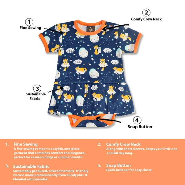 Adhigams Cosmic Night  New Born Baby Unisex Rompers/Jumpsuit/Sleepsuit/Night Suits for Baby Boys & Girls, Infants, 100% Pure Cotton Suit (0-3/3-6/6-9/9-12/12-18 Months) (Pack of 1) (Dark Blue)