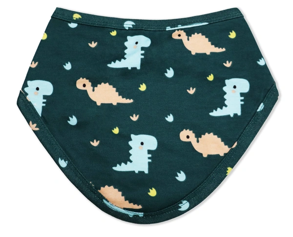 adhigams Dino Doodle Cotton Baby Neck Cloth Feeding Drool Bibs With Adjustable Snap Button Closure, Super Absorbent & Reusable, Soft, Comfortable & Lightweight Bandana, Bibs - 0-12 M