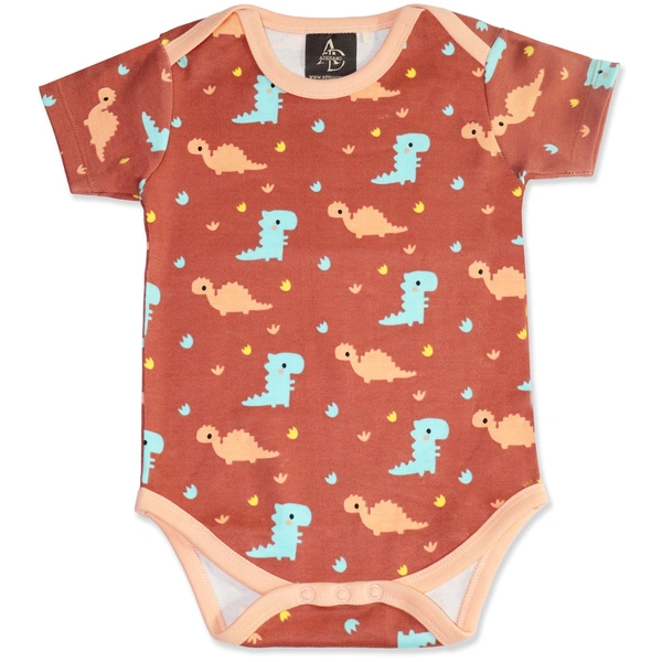 Adhigams Dino Doodle New Born Baby Unisex Rompers/Jumpsuit/Sleepsuit/Night Suits for Baby Boys & Girls, Infants, 100% Pure Cotton Suit (0-3/3-6/6-9/9-12/12-18 Months) (Pack of 1) (Brown)
