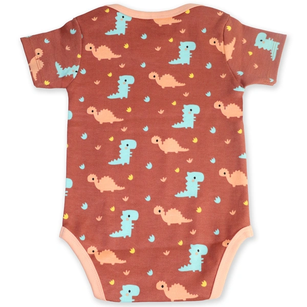 Adhigams Dino Doodle New Born Baby Unisex Rompers/Jumpsuit/Sleepsuit/Night Suits for Baby Boys & Girls, Infants, 100% Pure Cotton Suit (0-3/3-6/6-9/9-12/12-18 Months) (Pack of 1) (Brown)