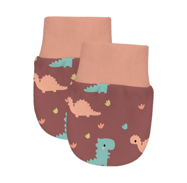 Adhigams Dino Doodle Newborn Cotton Hand Gloves/Muthi/Hosiery Mittens Set with Gentle Elastic Thread Wristbands | Unisex Mittens for 0-12 Months (Pack of 2 Pairs) - 6-12 M