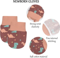 Adhigams Dino Doodle Newborn Cotton Hand Gloves/Muthi/Hosiery Mittens Set with Gentle Elastic Thread Wristbands | Unisex Mittens for 0-12 Months (Pack of 2 Pairs) - 6-12 M