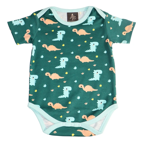 adhigams Dino Doodle-New Born Baby Unisex Rompers/Jumpsuit/Sleepsuit/Night Suits For Baby Boys & Girls, Infants, 100% Pure Cotton Suit (0-3/3-6/6-9/9-12/12-18 Months) (Pack Of 1) (Green)