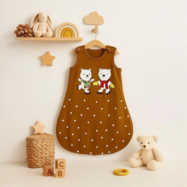 Adhigams Jolly Bear Baby Swaddles for Newborns | Carry Nest & Wearable Blanket | Cotton Baby Bedding for New Born & Infant | Unisex Baby Sleeping Bag | For 0 to 12 Months (Pack of 1) (BROWN) - striped