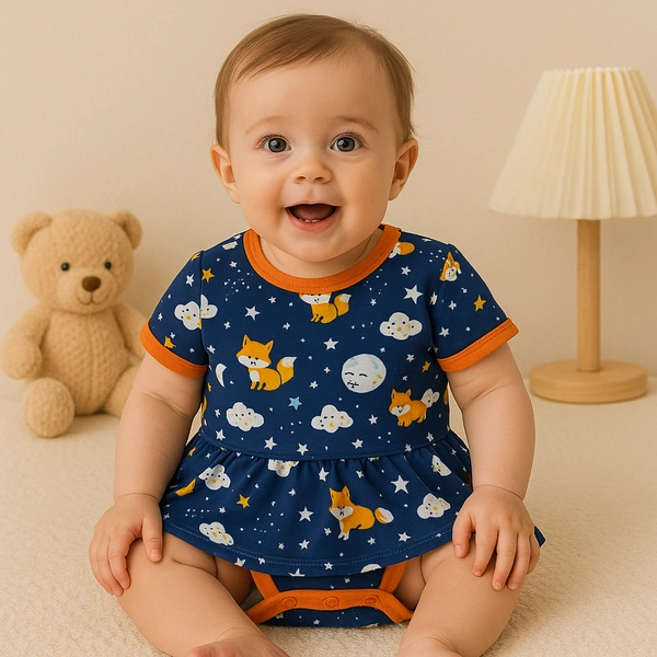 Adhigams Cosmic Night  New Born Baby Unisex Rompers/Jumpsuit/Sleepsuit/Night Suits for Baby Boys & Girls, Infants, 100% Pure Cotton Suit (0-3/3-6/6-9/9-12/12-18 Months) (Pack of 1) (Dark Blue)