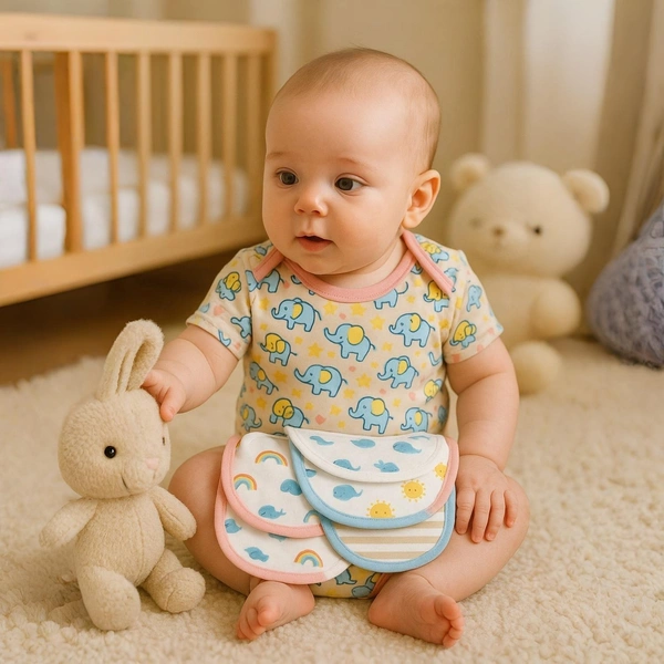Adhigams Baby Elephant New Born Baby Unisex Rompers/Jumpsuit/Sleepsuit/Night Suits for Baby Boys & Girls, Infants, 100% Pure Cotton Suit (0-3/3-6/6-9/9-12/12-18 Months) (Pack of 1) (Beige) - 0-3 M