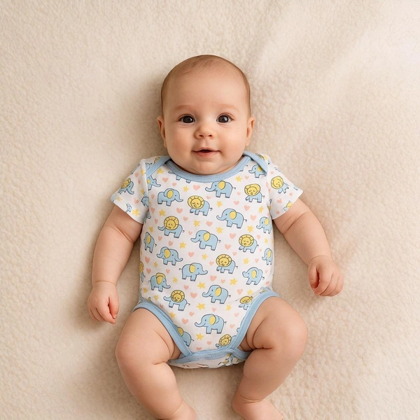 Adhigams Baby Elephant New Born Baby Unisex Rompers/Jumpsuit/Sleepsuit/Night Suits for Baby Boys & Girls, Infants, 100% Pure Cotton Suit (0-3/3-6/6-9/9-12/12-18 Months) (Pack of 1) (White) - New Born
