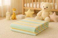 adhigams New Born Baby Jungle on Wheels Stylish Cotton Blanket for Baby boy and Girl | for 0 to 12 Months (Pack of 1) (Stripe Yellow) - 0-12 M