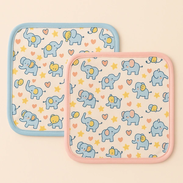 Adhigams New Born Baby Elephant Cotton Napkin | Cotton Baby Napkin for Baby boy and Girl (Pack of 2)