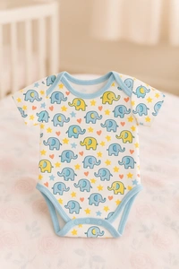 Adhigams Baby Elephant New Born Baby Unisex Rompers/Jumpsuit/Sleepsuit/Night Suits for Baby Boys & Girls, Infants, 100% Pure Cotton Suit (0-3/3-6/6-9/9-12/12-18 Months) (Pack of 1) (White) - 9-12 M