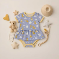 Adhigams Cosmic Night New Born Baby Unisex Rompers/Jumpsuit/Sleepsuit/Night Suits For Baby Boys & Girls, Infants, 100% Pure Cotton Suit (0-3/3-6/6-9/9-12/12-18 Months) (Pack Of 1) (Blue)