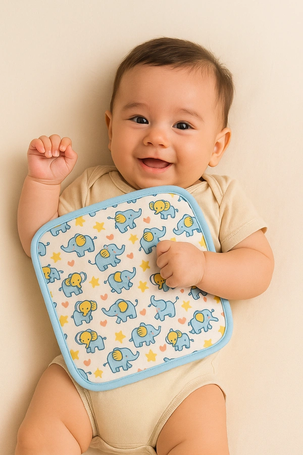 Adhigams New Born Baby Elephant Cotton Napkin | Cotton Baby Napkin for Baby boy and Girl (Pack of 2)