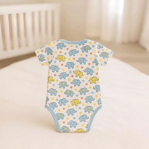 Adhigams Baby Elephant New Born Baby Unisex Rompers/Jumpsuit/Sleepsuit/Night Suits for Baby Boys & Girls, Infants, 100% Pure Cotton Suit (0-3/3-6/6-9/9-12/12-18 Months) (Pack of 1) (White) - 9-12 M