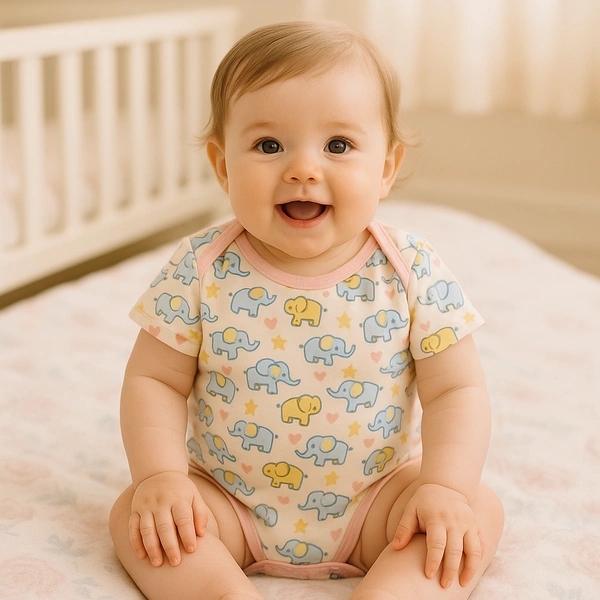 Adhigams Baby Elephant New Born Baby Unisex Rompers/Jumpsuit/Sleepsuit/Night Suits for Baby Boys & Girls, Infants, 100% Pure Cotton Suit (0-3/3-6/6-9/9-12/12-18 Months) (Pack of 1) (Beige) - 6-9 M