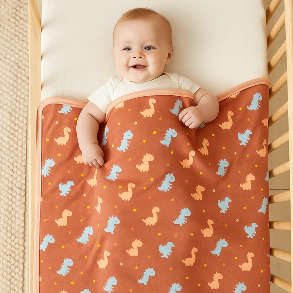 Adhigams New Born Baby Dino Doodle Stylish Cotton Blanket for Baby boy and Girl | for 0 to 12 Months (Pack of 1) (Brown) - 0-12 M, brown