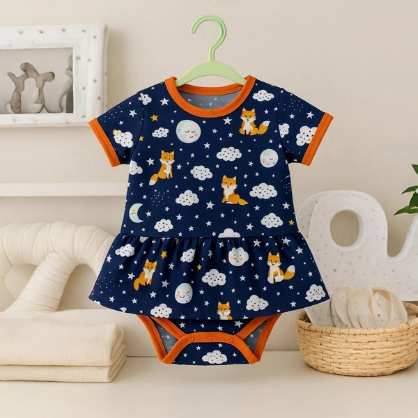 Adhigams Cosmic Night  New Born Baby Unisex Rompers/Jumpsuit/Sleepsuit/Night Suits for Baby Boys & Girls, Infants, 100% Pure Cotton Suit (0-3/3-6/6-9/9-12/12-18 Months) (Pack of 1) (Dark Blue)