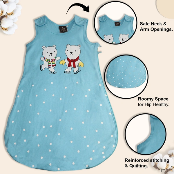 Adhigams Jolly Bear Baby Swaddles for Newborns | Carry Nest & Wearable Blanket | Cotton Baby Bedding for New Born & Infant | Unisex Baby Sleeping Bag | For 0 to 12 Months (Pack of 1) (SKY BLUE) - 0-12 M