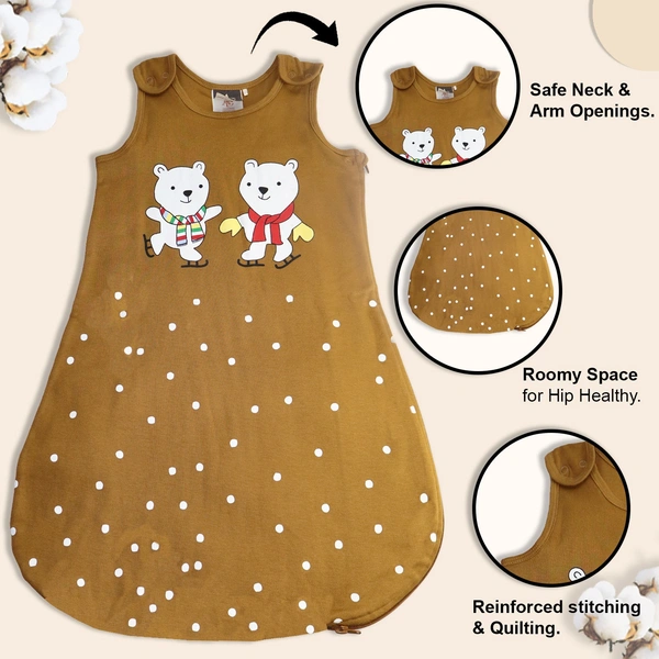 Adhigams Jolly Bear Baby Swaddles for Newborns | Carry Nest & Wearable Blanket | Cotton Baby Bedding for New Born & Infant | Unisex Baby Sleeping Bag | For 0 to 12 Months (Pack of 1) (BROWN) - striped