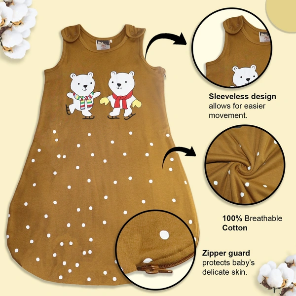 Adhigams Jolly Bear Baby Swaddles for Newborns | Carry Nest & Wearable Blanket | Cotton Baby Bedding for New Born & Infant | Unisex Baby Sleeping Bag | For 0 to 12 Months (Pack of 1) (BROWN) - striped