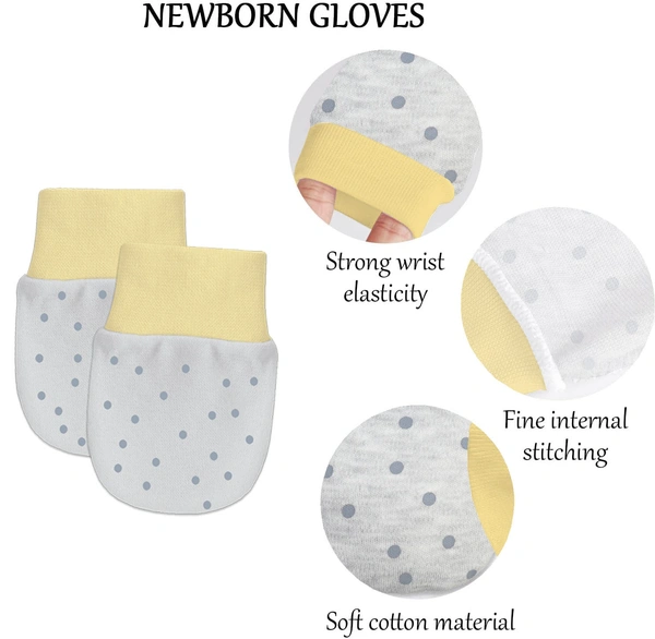 Adhigams Jolly Bear Newborn Cotton Hand Gloves/Muthi/Hosiery Mittens Set with Gentle Elastic Thread Wristbands | Unisex Mittens for 0-12 Months (Pack of 2 Pairs) - 6-12 M