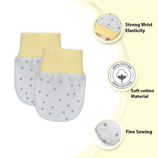 Adhigams Jolly Bear Newborn Cotton Hand Gloves/Muthi/Hosiery Mittens Set with Gentle Elastic Thread Wristbands | Unisex Mittens for 0-12 Months (Pack of 2 Pairs) - 6-12 M