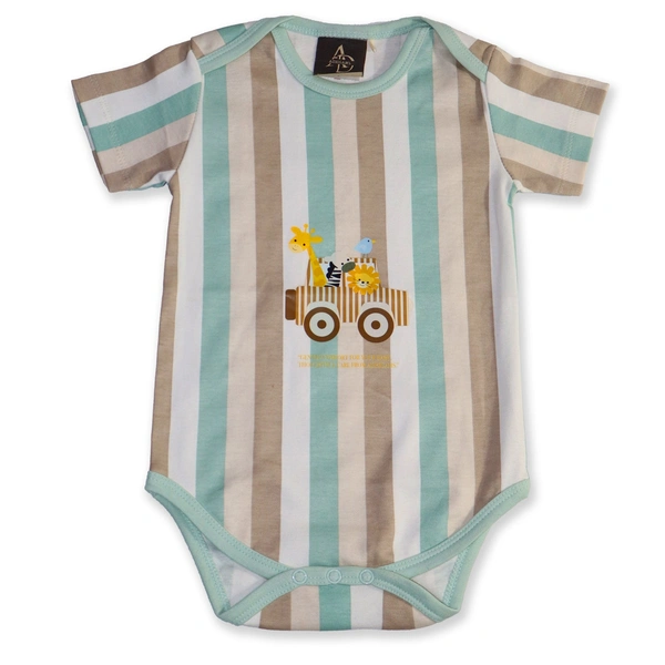 Adhigams Jungle On Wheels New Born Baby Unisex Rompers/Jumpsuit/Sleepsuit/Night Suits For Baby Boys & Girls, Infants, 100% Pure Cotton Suit (0-3/3-6/6-9/9-12/12-18 Months) (Pack Of 1) (Stripe Brown)