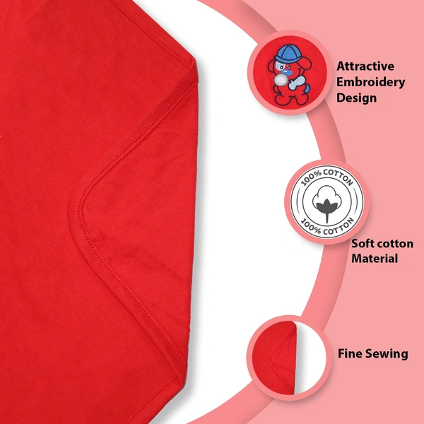 adhigams New Born Baby Babbly Bear Stylish Cotton Blanket for Baby boy and Girl | for 0 to 12 Months (Pack of 1) (Red) - 0-12 M